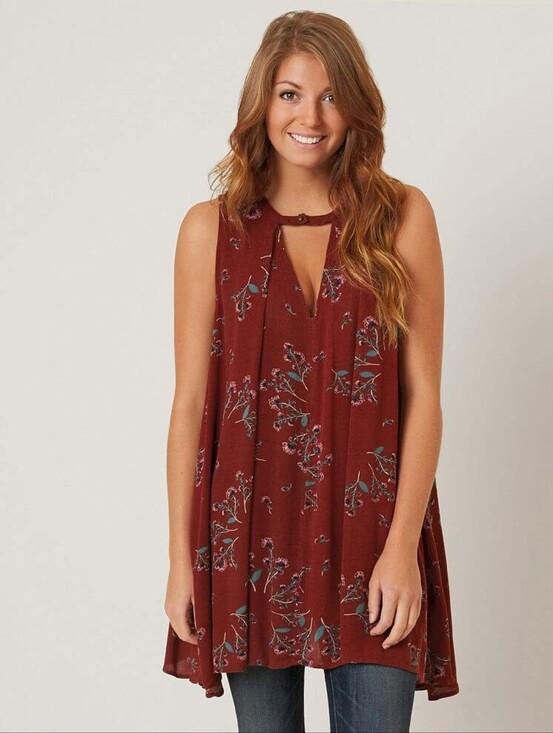 Free People Tops - Free People Tree Swing Tank Top Crimson Sleeveless Keyhole Womens Medium
